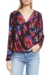 Halogen Cross Front Blouse In Black Multi Cloud Wash