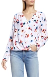 Halogen Cross Front Blouse In White Multi Floral Paint