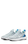 Nike Free Run 5.0 Flyknit Running Sneakers In Pure Platinum/white/off White/photo Blue/dark Smoke Grey
