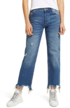 Free People Maggie Ripped Crop Straight Leg Jeans In Sequoia Blue