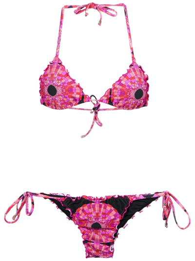 Amir Slama Printed Triangle Bikini Top In Pink