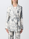 Etro Graphic-print Belted Silk Jacket In Navy