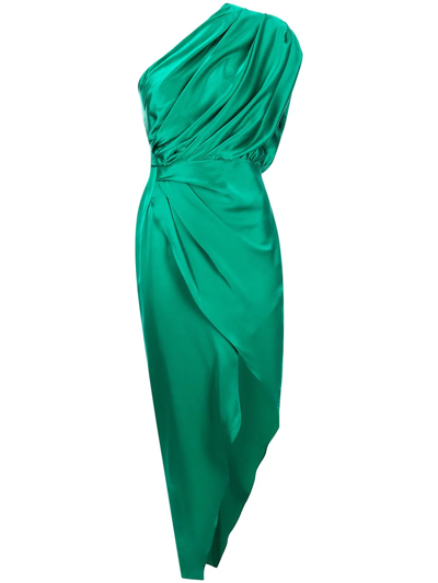 Michelle Mason Asymmetric Open Back Dress In Green