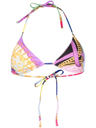 Versace Baroque Pattern-print Bikini Top In Multicolore