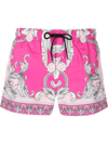 Versace Silver Baroque Print Tech Swim Shorts In Pink