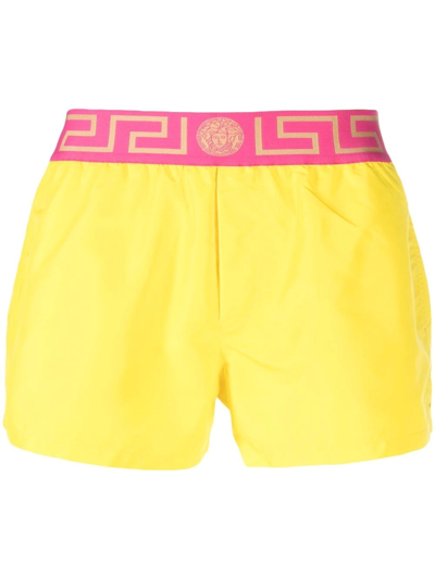Versace Logo-print Swimshorts In Sunset Yellow Fuchsia