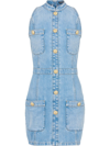 Balmain Button Detail Sleeveless Denim Minidress In Blue