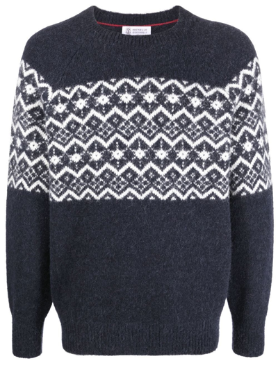 BRUNELLO CUCINELLI INTARSIA-KNIT WOOL-BLEND JUMPER