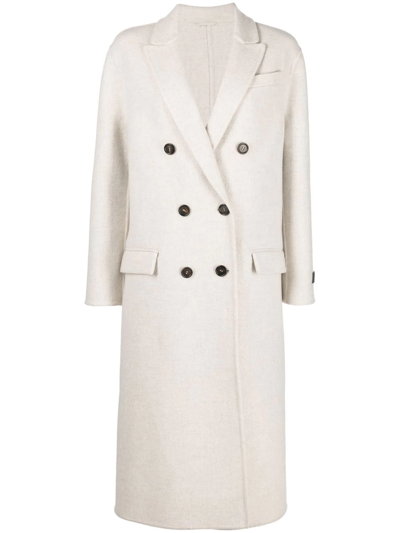 Brunello Cucinelli Marble White Double-breasted Cashmere Coat