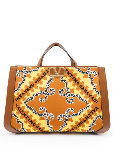 Valentino Garavani Vlogo Bandana-print Tote Bag In Orange