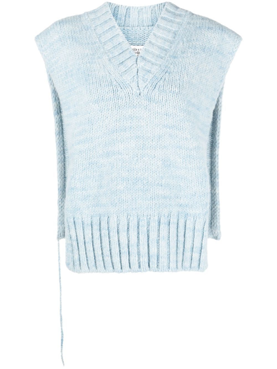 Maison Margiela V-neck Knitted Top In Blue