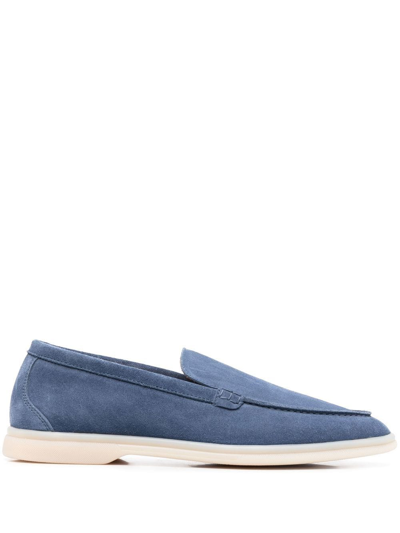 Scarosso Ludovico Suede Loafers In Steel Blue Suede