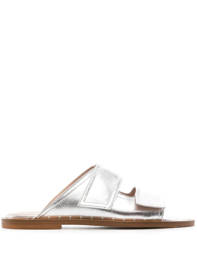 Scarosso Karen Metallic Slide Sandals In Grey