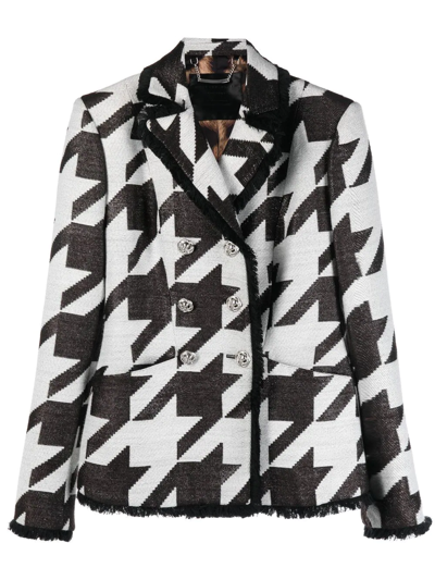 Philipp Plein Houndstooth-print Tweed Jacket In Schwarz