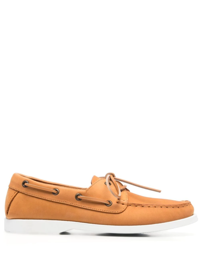 Scarosso Oprah Leather Boat Shoes In Cognac - Nubuck Leather