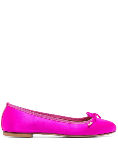 Scarosso Carla Bow-detail Ballerina Shoes In Fuchsia - Silk