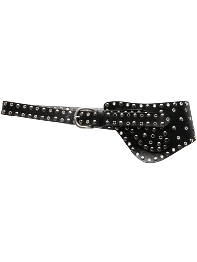 Dondup Studded Leather Saddle Belt In Black