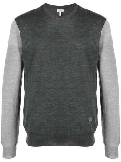 Loewe Men's Contrast-sleeve Crew Sweater In Grey