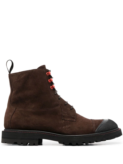 Kiton Lace-up Suede Ankle Boots In Chestnut