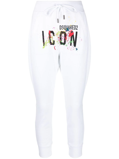 Dsquared2 Icon Splatter-print Cotton Track Pants In White