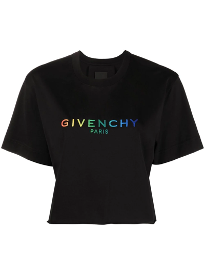 Givenchy Logo棉质针织短款t恤 In Black