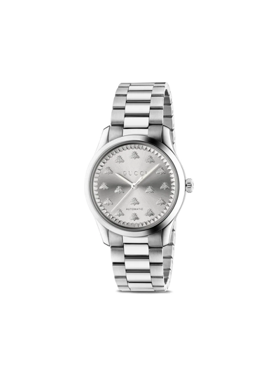 Gucci Men's G-timeless Automatic Sun-brushed Bee Watch In Silver