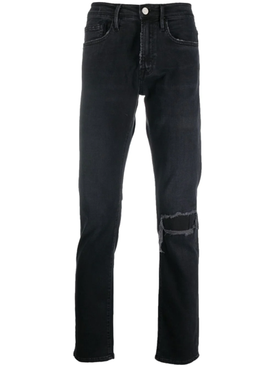 Frame Straight-leg Distressed Jeans In Schwarz