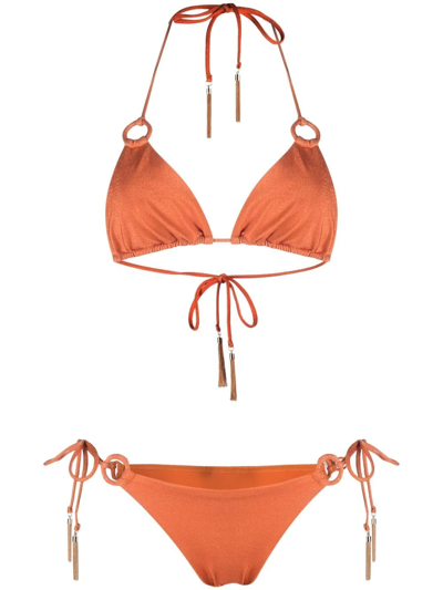 Zimmermann Anneke Lurex Ring Halterneck Bikini Set In Orange