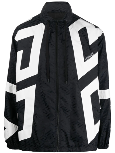 Versace La Greca Print Windbreaker In Black White
