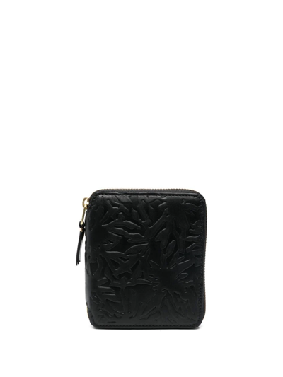 Comme Des Garçons Forest Embossed Leather Zip Wallet In Black