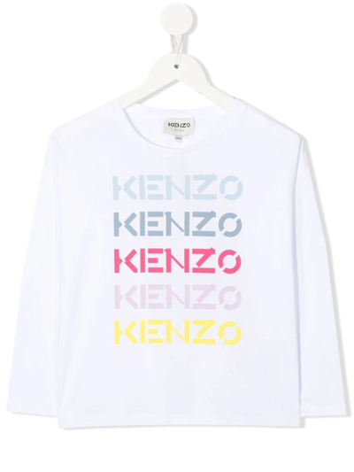 Kenzo Kids' Logo-print Long-sleeved T-shirt In White