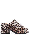 Ganni Retro 90 Leopard-print Satin Platform Mules In Braun
