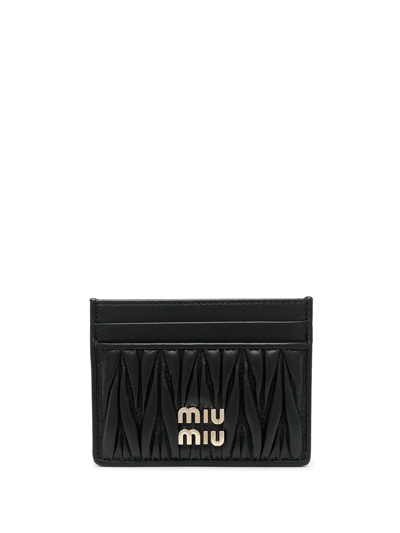 Miu Miu Macramé Textured Card Holder In Nero