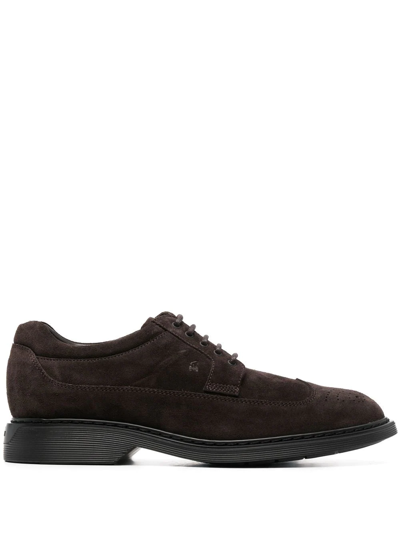 Hogan Lace-up Suede Brogues In Black