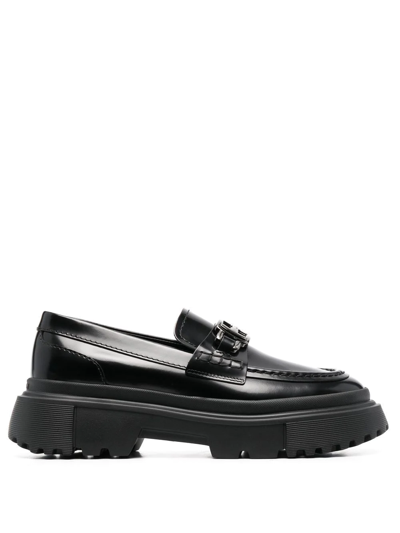 Hogan Logo Buckle Platform Loafers In Negro