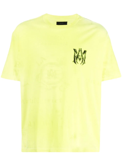 Amiri Neon Yellow Logo Cotton T-shirt In Lime