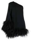 Taller Marmo Piccolo Ubud One-sleeve Feather-trimmed Crepe Mini Dress In Schwarz