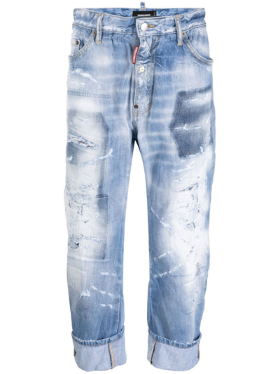Dsquared2 Distressed Cropped Jeans In Blue