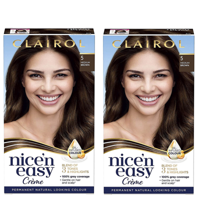 Clairol Nice' N Easy Crème Natural Looking Oil Infused Permanent Hair Dye Duo (various Shades) - 5 Medium Br In 5 Medium Brown