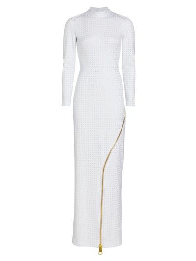 Christian Cowan Crystal-embroidered Zip Gown In Ivory