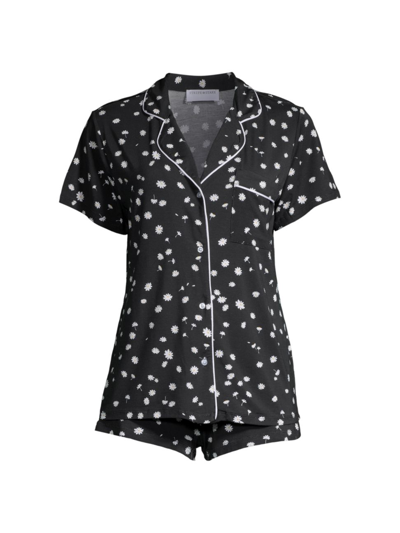 Stripe & Stare Two-piece Cosmos Flower Pajama Short Set In Black