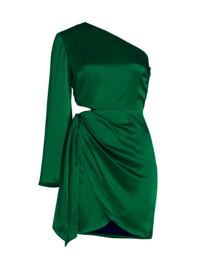 Amanda Uprichard Dolores One-shoulder Cut-out Minidress In Dark Green