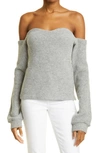 Rta Denim Mandana Off The Shoulder Long Sleeve Wool Blend Top In Lead Crystal