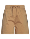 Pinko Woman Shorts & Bermuda Shorts Camel Size 6 Cotton, Polyamide, Elastane In Beige