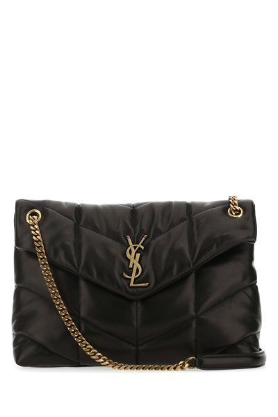 Saint Laurent Beige Puffer Shoulder Handbag For Women In Black