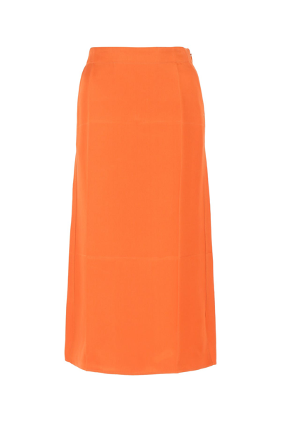 Loewe Satin Midi Skirt In Bright Orange