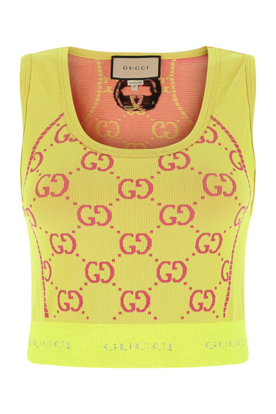 Gucci Sleeveless Top In Gg Jacquard Jersey In Yellow