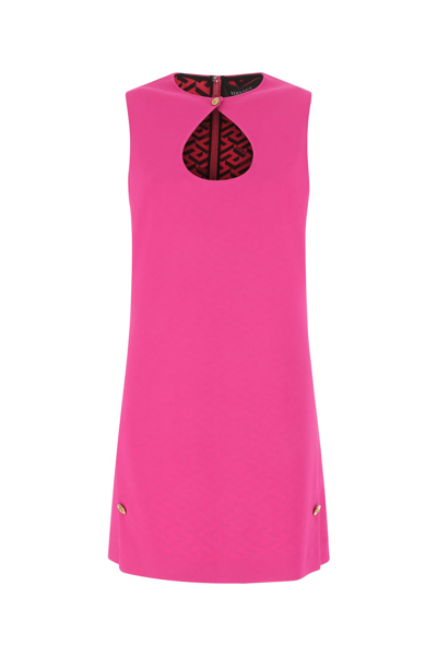 Versace Sleeveless Pink Cady Dress With Cut Out Detail Woman In Fuchsia