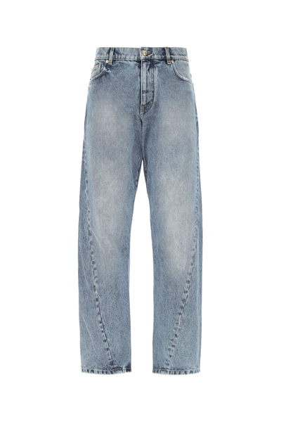 Versace 23cm Royalty Print Denim Straight Jeans In Light Blue