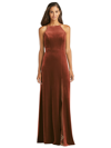 Lovely Velvet Halter Maxi Dress With Front Slit In Brown